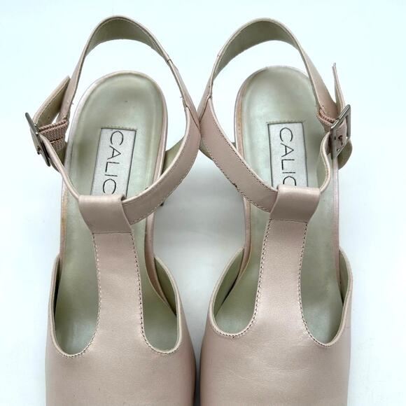 Vintage Calico Mary Jane Heels 8.5 NOS T-Strap Block Heel Nude Balletcore NOS - Picture 6 of 14